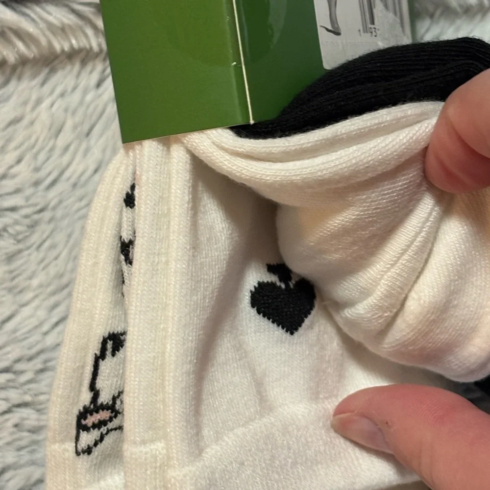 kate spade White Crew Socks with Pink & Black Bunny Motif